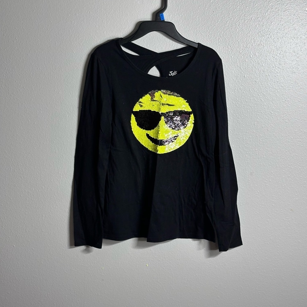 Justice girls Kids black sequin‎ Emoji longsleeve shirt size 14